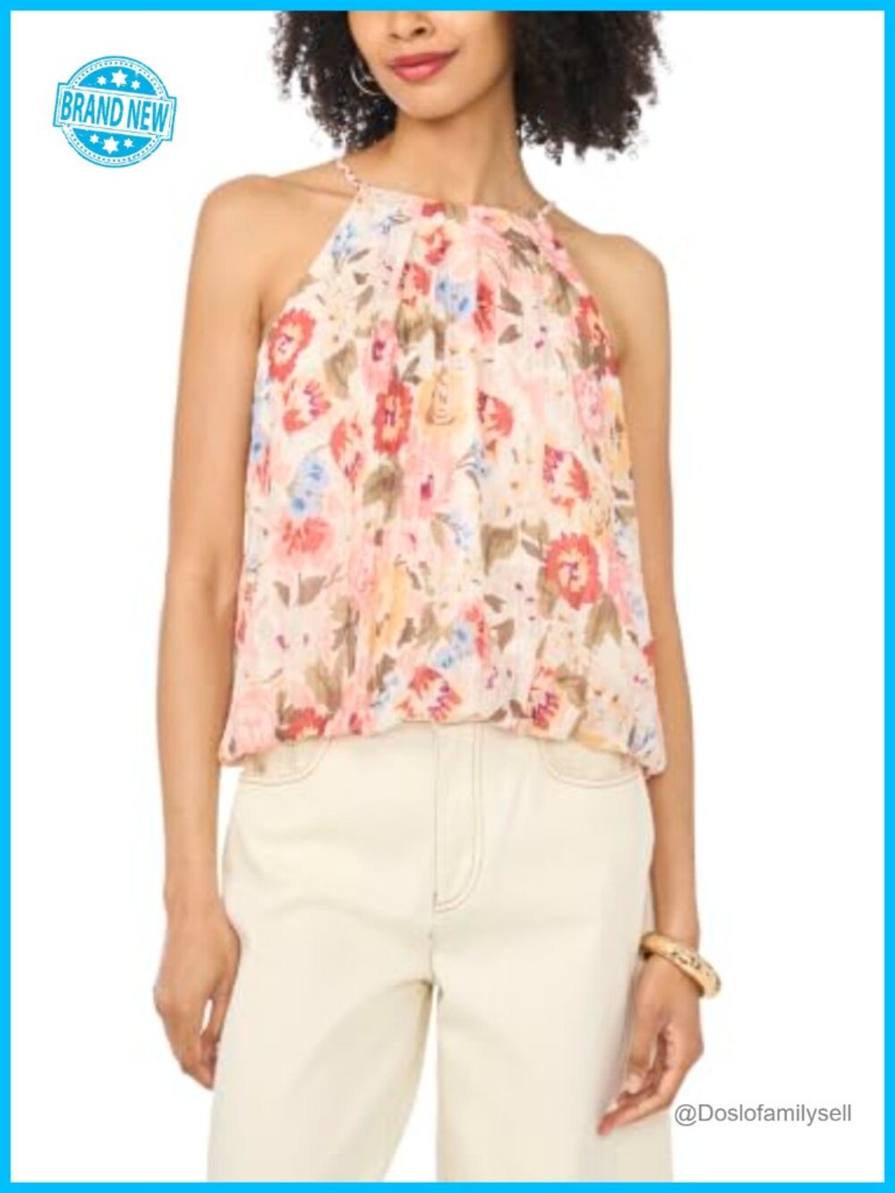 Halter Neck Bubble Hem Top Cap Sleeve Blouse